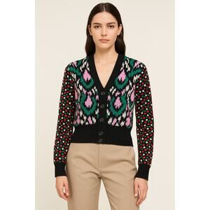 Marni Mix Jacquard Button Front V-Neck Cardigan Sweater Size 40 NWT